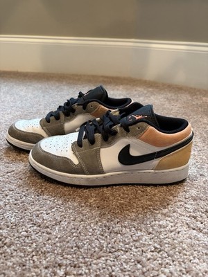 Jordan Air Jordan 1 Low Boys' Sneakers 5Y White Black Grey Tan Leather