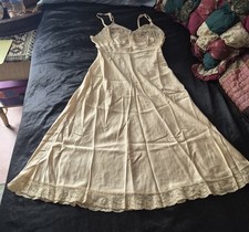 Vintage Beige Satin Silk FISCHER Full Slip Size 32