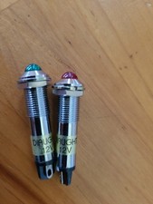 Vintage DIALIGHT 12V Red Green Jeweled Panel Indicator Lights Chrome Lot of 2