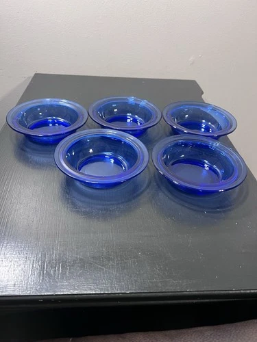 5 Antique Depression Glass MODERNTONE BERRY DISH Cobalt Blue, 5"