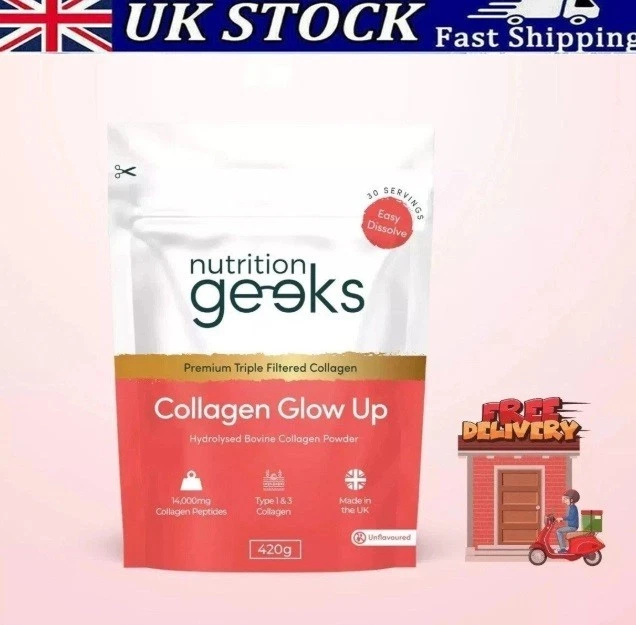 BRANDED ✅ Nutrition geeks Collagen Glow Up Powder New & Improved 14000mg 420g 30 serving