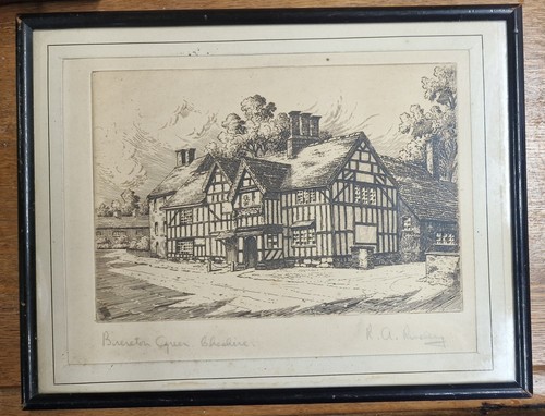 Vintage Early 20th Century R.A. Riseley Signed Etching Brereton Green Cheshire