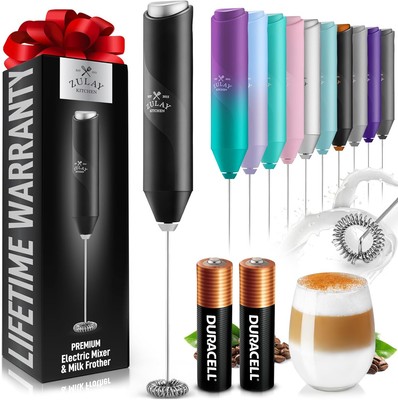 Zulay Kitchen FrothMate Powerful Milk Frother Portable & Black Silver - 2B 