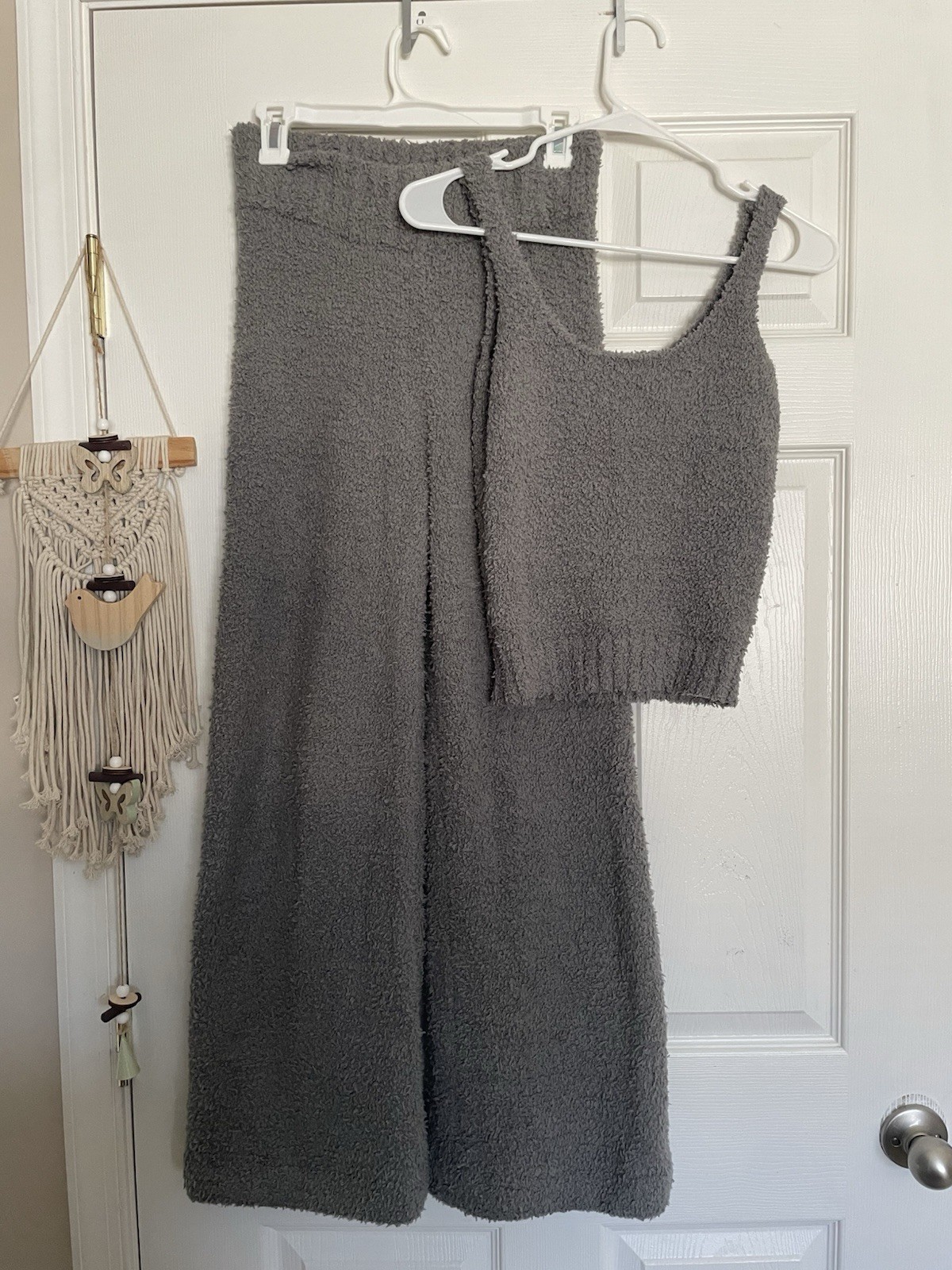SKIMS Women’s XXS/XS Cozy Gray Sherpa Tank and Wide-Leg Pants Matching Set