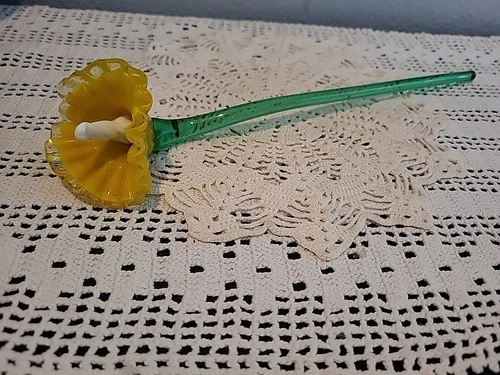 Vintage Murano Style Hand Blown Glass Flower Long Stem 14”