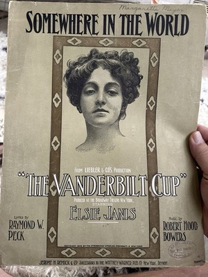 AA 1906 ELSIE JANIS 11x14 Revue Sheet Music THE VANDERBILT CUP   Somewhere 