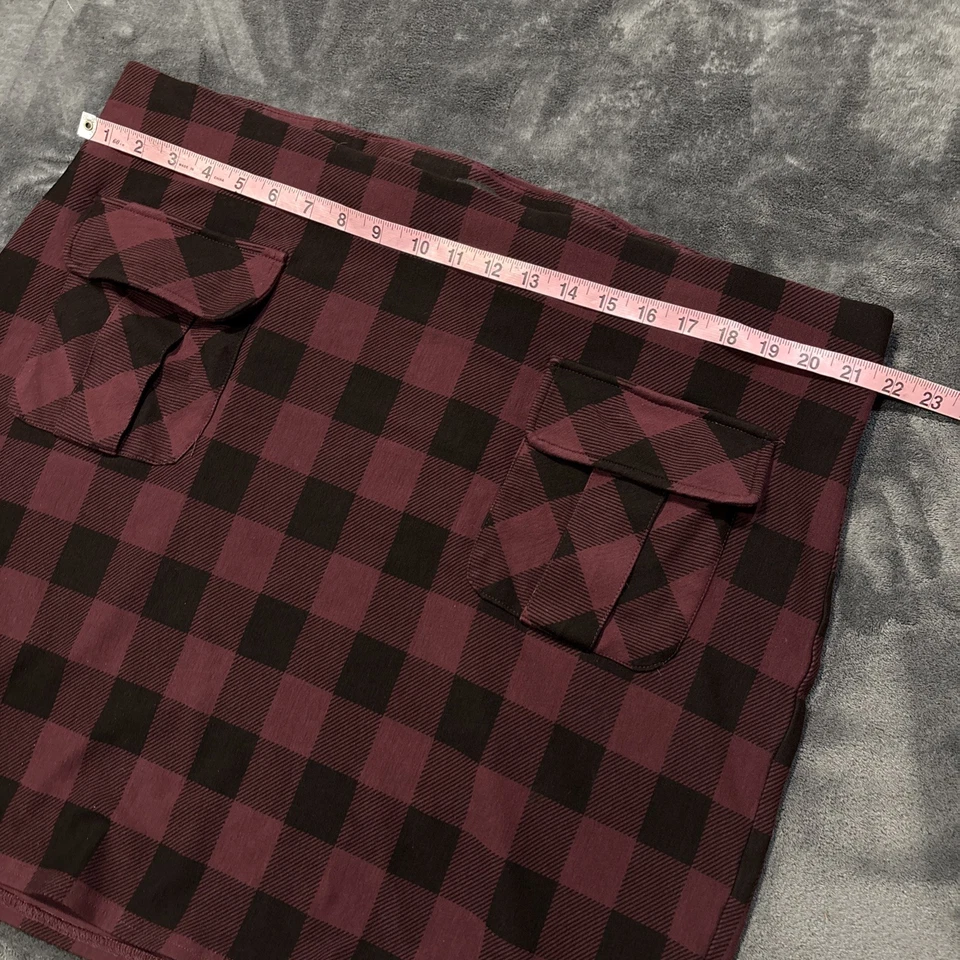 Falda Tórrida Talla 3 3X Negra Borgoña Bolsillos a Cuadros Fiesta Vacaciones Academia Pull On Foto 3 de 4