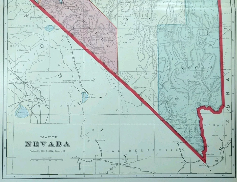Mapa NEVADA 1903 22"x14" Antiguo Antiguo Original LAGO TAHOE CARSON CITY RENO Foto 4 de 4