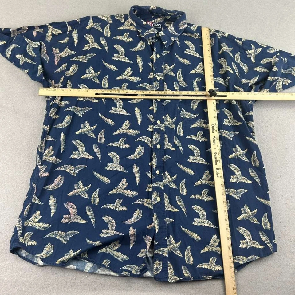 Chaps Shirt Mens 2XLT Blue Feathers AOP Cotton Stretch Short Sleeves Button Up - Image 4 of 4