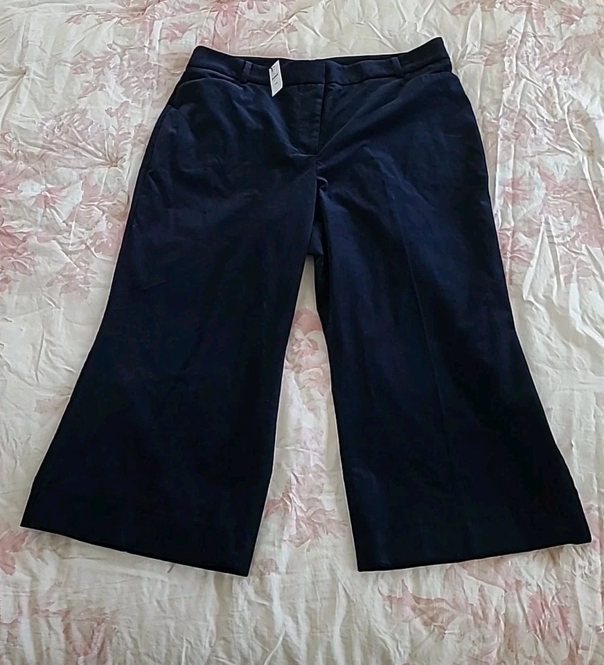 Talbots Petite 16P Velvet Dark Navy Cropped Wide Leg Pants Cotton $149 NWT