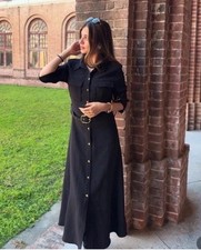 Zara Woman midi dress With Belt Black Size L Ref 8741/261 New