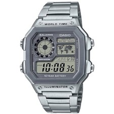 Casio Men's Watch World Time Grey Digital Dial Silver Bracelet AE-1200WHD-7A