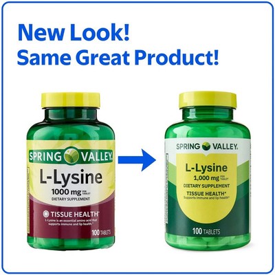 (Pack of 2) Spring Valley L-Lysine Dietary Supplements, 1000 mg, 100 Count