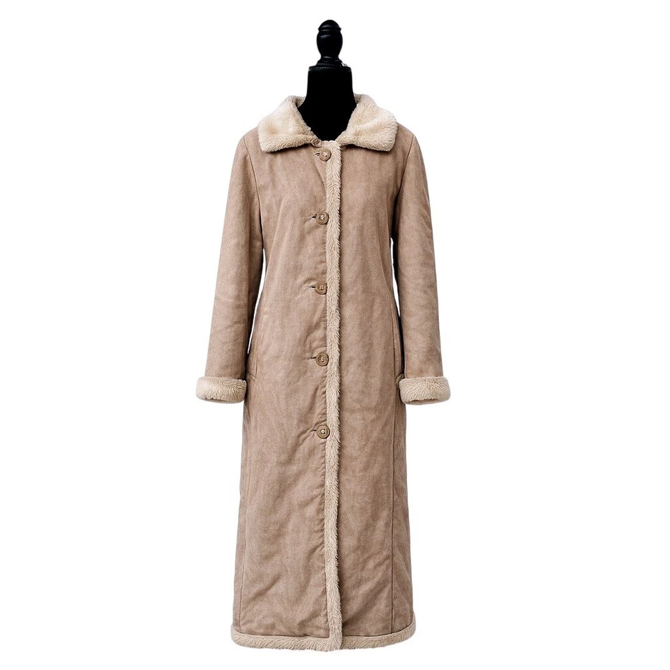 Maxi Abrigo Big Chill Para Mujer Tostado Imitación Gamuza Forrado Sherpa Talla S Penny Lane Boho 70 Foto 2 de 4