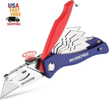 Folding Utility Knife, Quick-Change Box Cutter, Blade Storage in Handle with 5 E