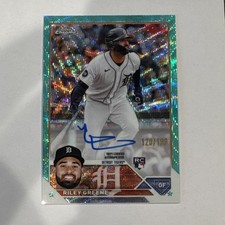 2023 Topps Chrome Riley Greene Aqua Wave Refractor /199 Detroit Tigers RC Oncard