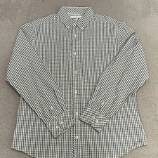 Pd &C Shirt Men's Large Black White Shepherd Gingham Check Long Sleeve Cotton