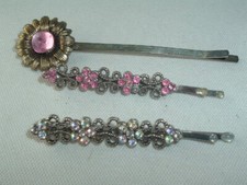 VINTAGE 3 RHINESTONE BOBBY PINS UP DO HAIR ACCESSORY