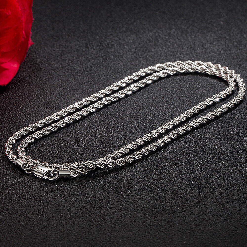 Genuine 925 Sterling Silver Twist Rope Chain Braided Necklace for Men & Women Genuine 925 Sterling Silver Twist Rope Chain Braided Necklace for Men & Women