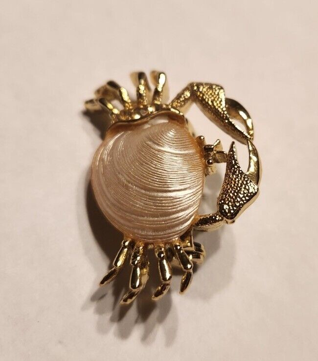 VINTAGE CRAB SHELL JELLY BELLY BROOCH PIN GOLD To… - image 2