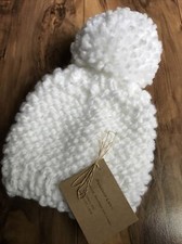 NEW Hand Knitted Baby Boy Girl Beanie Hat Cap Newborn White