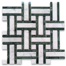 C66A2XP Carrara White Marble Twine Basketweave Mosaic Tile Indian Green