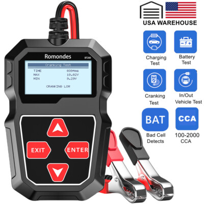 Romondes BT200 12V Car Battery Load Tester Vehicle Cranking Charging Analyzer 