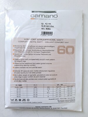 Collant Opaque Camano 60 Deniers - Taille 44/46 (EUR 42/44) Couleur Dark Olive - Neuf Avec étiquettes