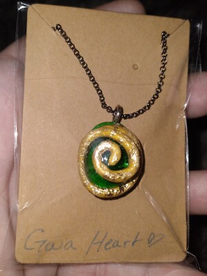 Gaia Heart Pendant in Green & Gold, Necklace