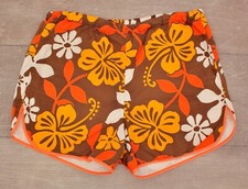 Men's VTG 1960s Brown Yellow  Orange Floral Swimsuit Shorts Sz M 60s Trunks