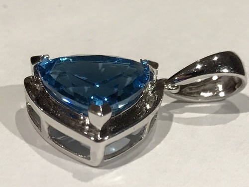 5.7 Carat Trillion Cut Blue Topaz EFFY BH 14K White Gold Designer Pendant - Picture 9 of 12