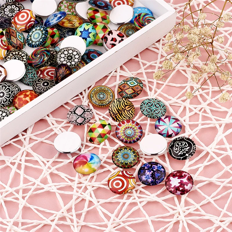 100/200 Mosaic Printed Glass Dome Flatback Cabochons For Pendants Jewelry Making - Image 2 of 4