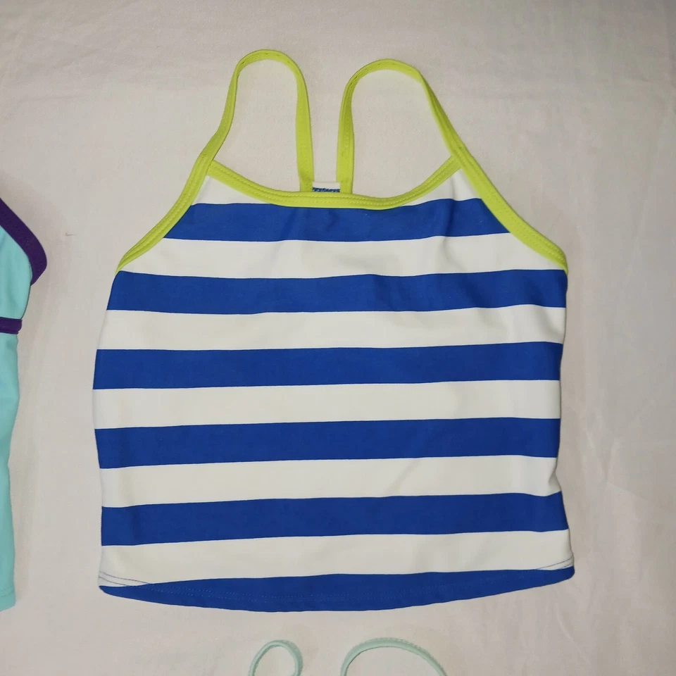 Antiguo Tops de Natación Tankini Azul Marino Niñas XS Azul Blanco Púrpura Verde Midriff Usado en Excelente Condición Foto 4 de 4