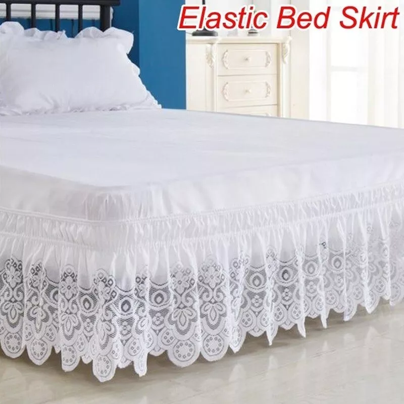 Elastic Lace Bed Skirt Wrapped 15 Inch Drop Bedding Twin Full