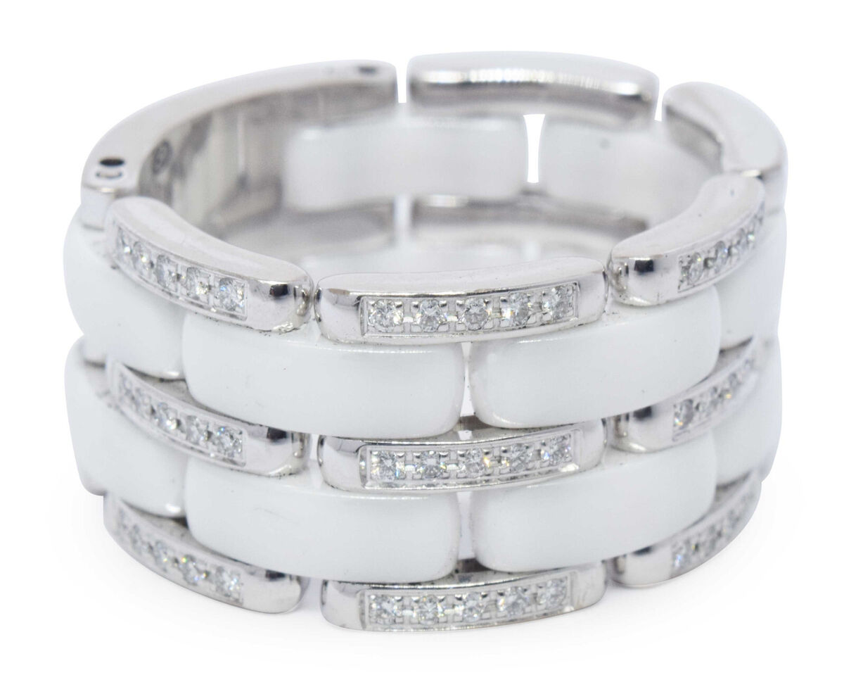 Chanel Ultra Wide 18k White Gold Diamond White Ceramic Ring Chanel Ultra Wide 18k White Gold Diamond White Ceramic Ring