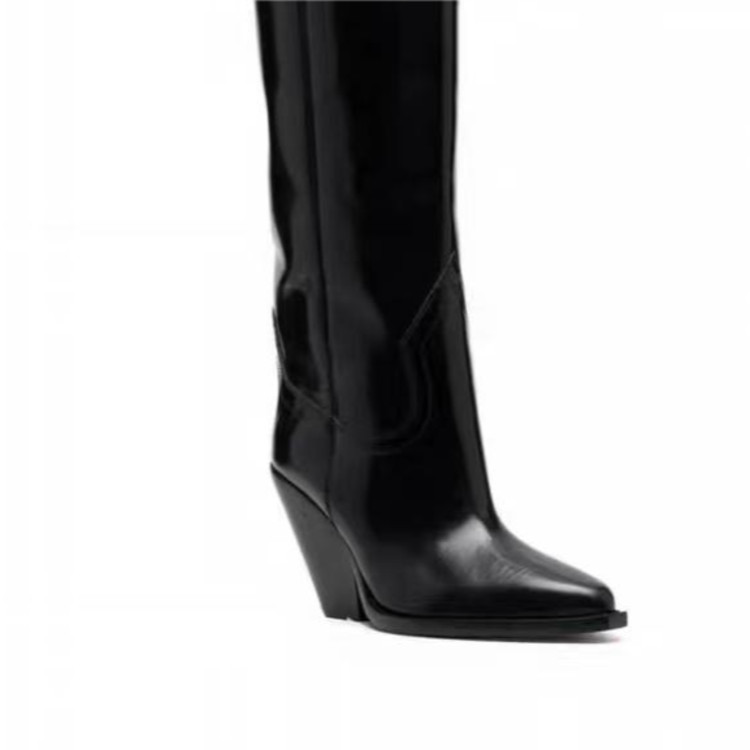 Moda para mujeres Punta puntiaguda Tacón bloque Pull On Western Pierna Ancha Botas Zapatos EGEE