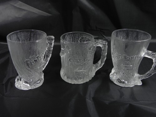 McDonalds The Flintstones Glass Mugs 1993 Lot of 3 Vintage Glasses Cups - France - Picture 1 of 3