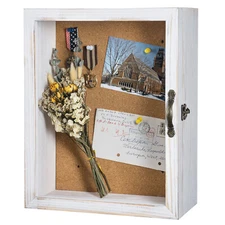 Whitewashed Wood Shadow Box, Wall Mounted Display Case w/ Acrylic Window Panel