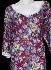 Vintage Miss Elaine Long Floral Nightgown Medium Stretch Cottonessa RARE Print