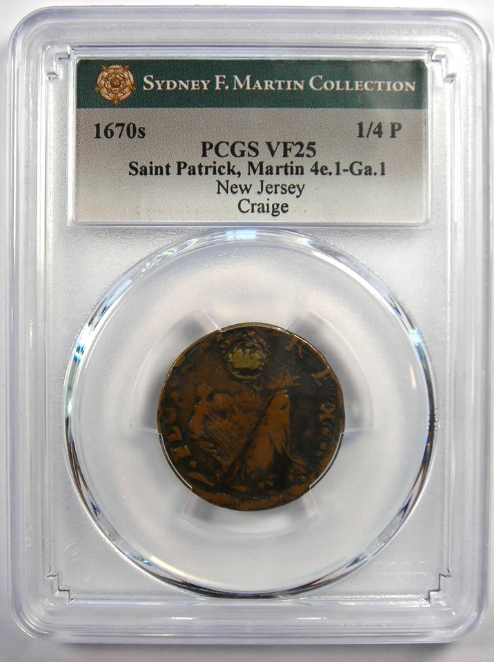 1670 New Jersey St Patrick Farthing Colonial Coin 1/4P - PCGS VF25 - $1650 Value - Image 2 of 4