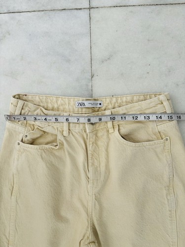 Zara Beige High Rise Wide Leg Distressed Jeans Size 8 - Picture 7 of 13