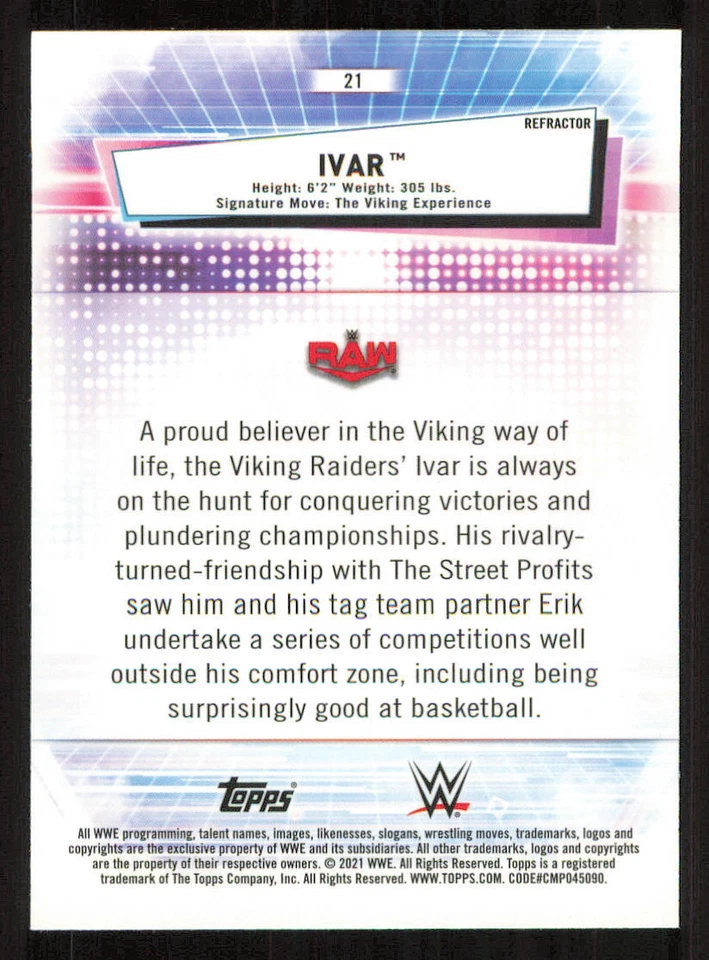 2021 Topps Chrome WWE Refractors #21 Ivar - Image 2 of 2