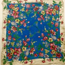 Royal Blue Floral Print Vintage Scarf 30"/30"