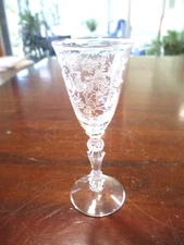Chintz etch roses & vines crystal glass 1 ounce cordial goblet 4 '' sipper glass
