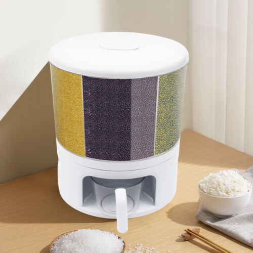 360° Rotate Grain Dispenser 6-grid Rice Storage Container Cereal Tank 24 Lbs