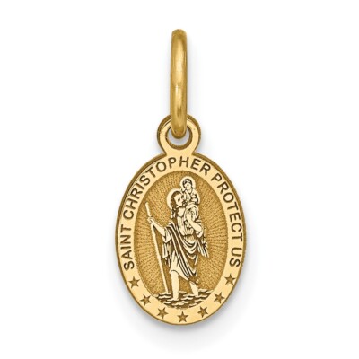 10K Yellow Gold Solid Satin Polished St. Christopher Pendant 10C89