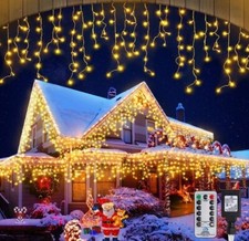 Christmas Icicle String Lights Decorations 1008 LED 98.4 FT Warm White