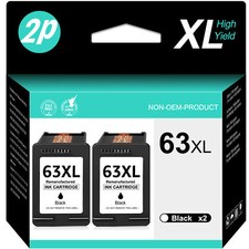 2PK 63XL Black Ink Cartridge Combo Pack for HP 63 XL 63 Ink With New Chip