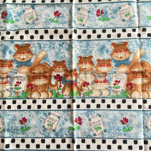 Vintage Novelty Cats Stripe Fabric Rose Colton Cotton 18x44