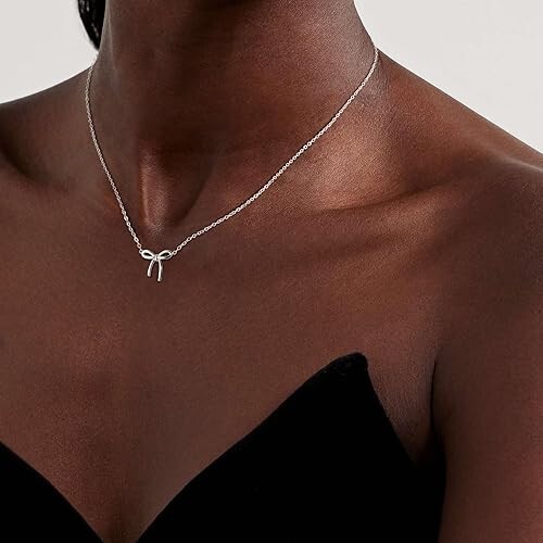 Rhinestone Bow Pendant Necklace Jewelry Silver Crystal Bowknot Choker Necklace C - Picture 5 of 7